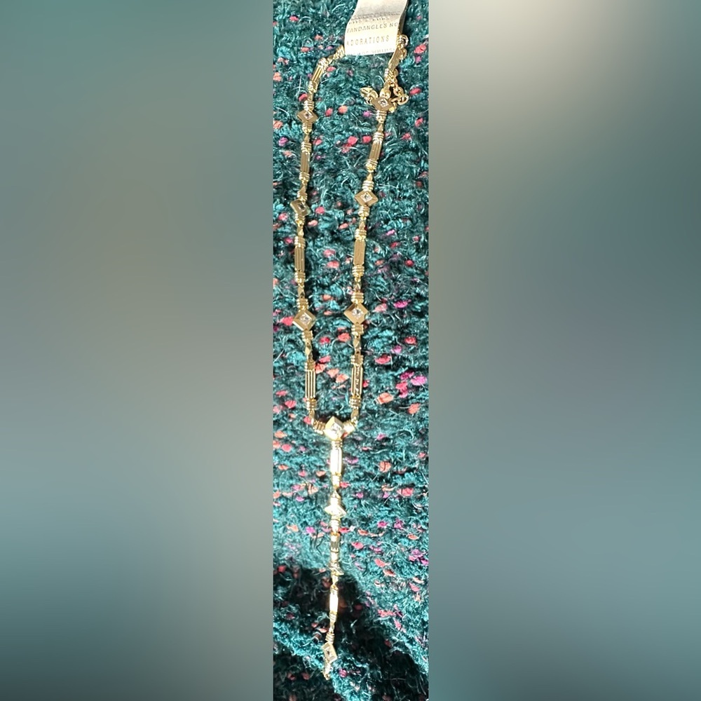 ‼️RARE‼️🎸ANTHROPOLOGIE🎸🔥NWT🔥Drippy Crystal Y-Neck Necklace 💫(very Art Deco)💫 - Picture 11 of 16